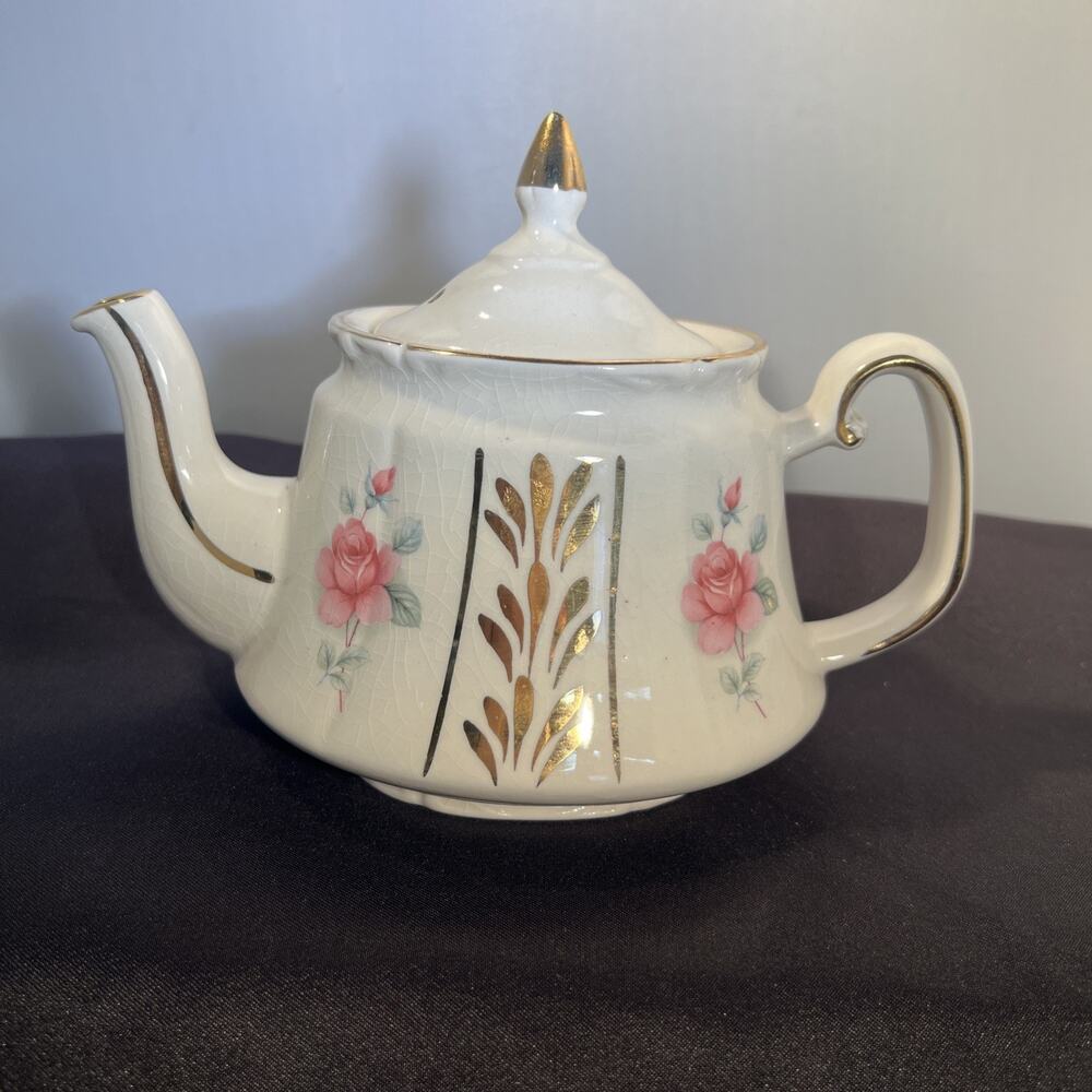 Vintage Price Kensington England Teapot Pink Rose Gold Trim Lid Oporto